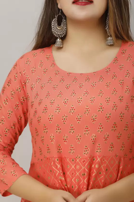 Gold Print Fit & Flare Ethnic Dress