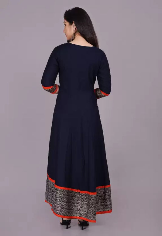 Navy Blue Embroidered Printed Suit