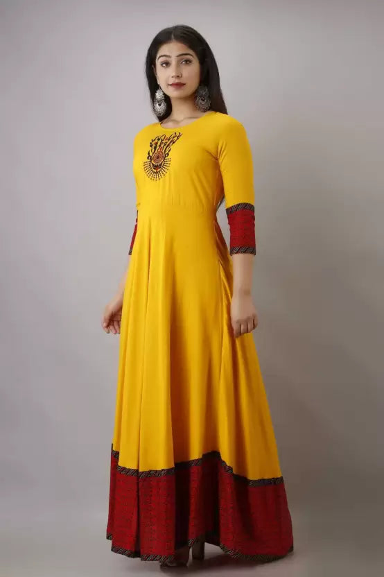 Yellow Embroidered Printed Dress