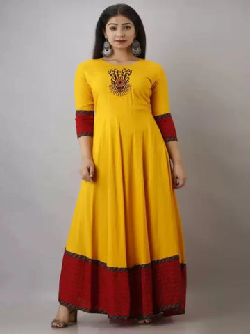 Yellow Embroidered Printed Dress