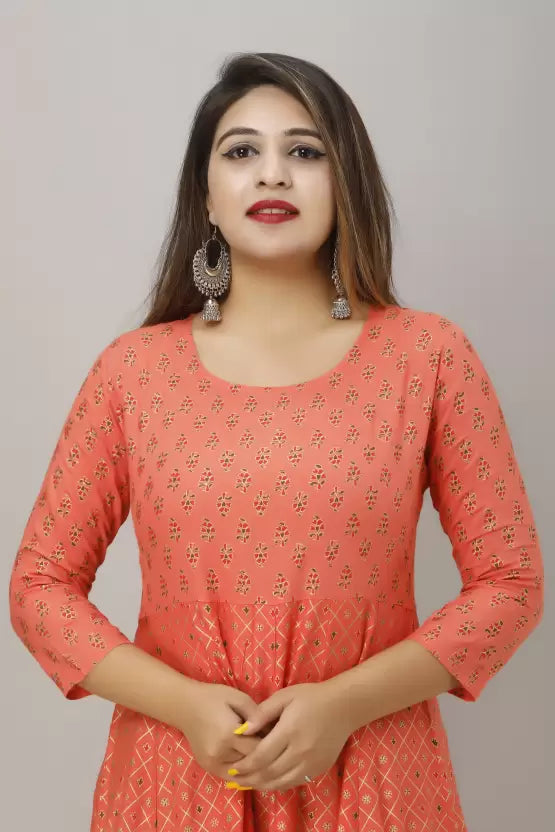 Gold Print Fit & Flare Ethnic Dress