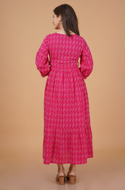 Women Tiered Pink Dress