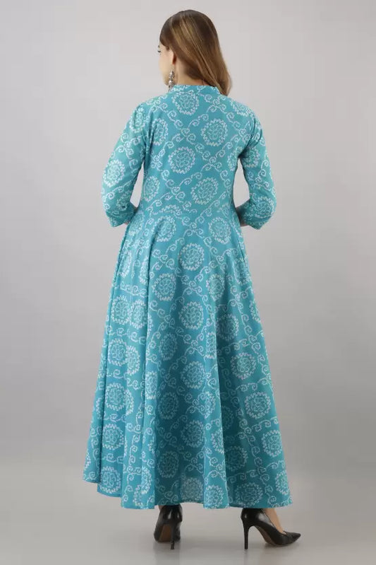 Women Bandhani Printed Dress (Sky Blue)
