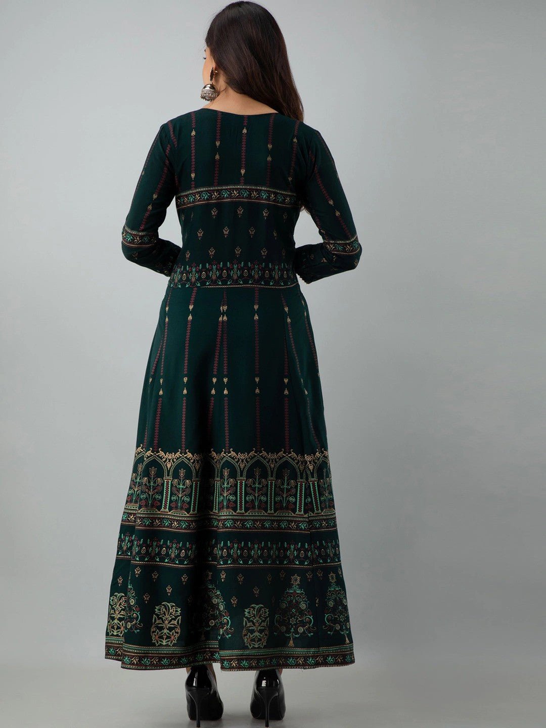 Women Printed Viscose Rayon Anarkali Kurta (Green) - Adhi Shree Fashion