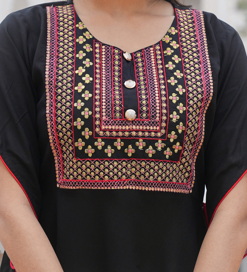Black Embroidered & Printed Dress