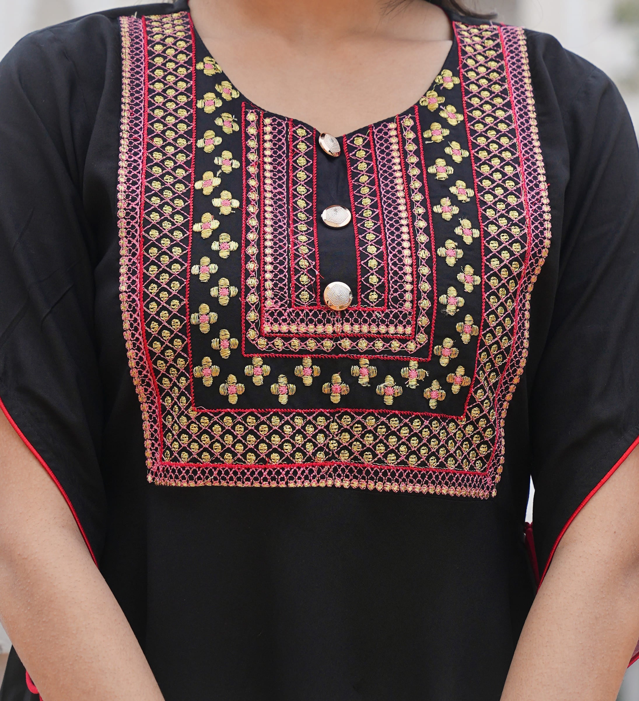 Black Embroidered & Printed Dress