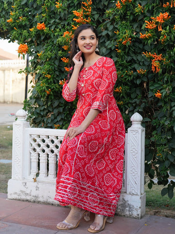 Women Bandhani Printed Dress (Red)