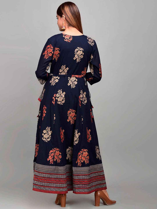 Women Printed Viscose Rayon Anarkali Kurta (Blue) - Adhi Shree Fashion