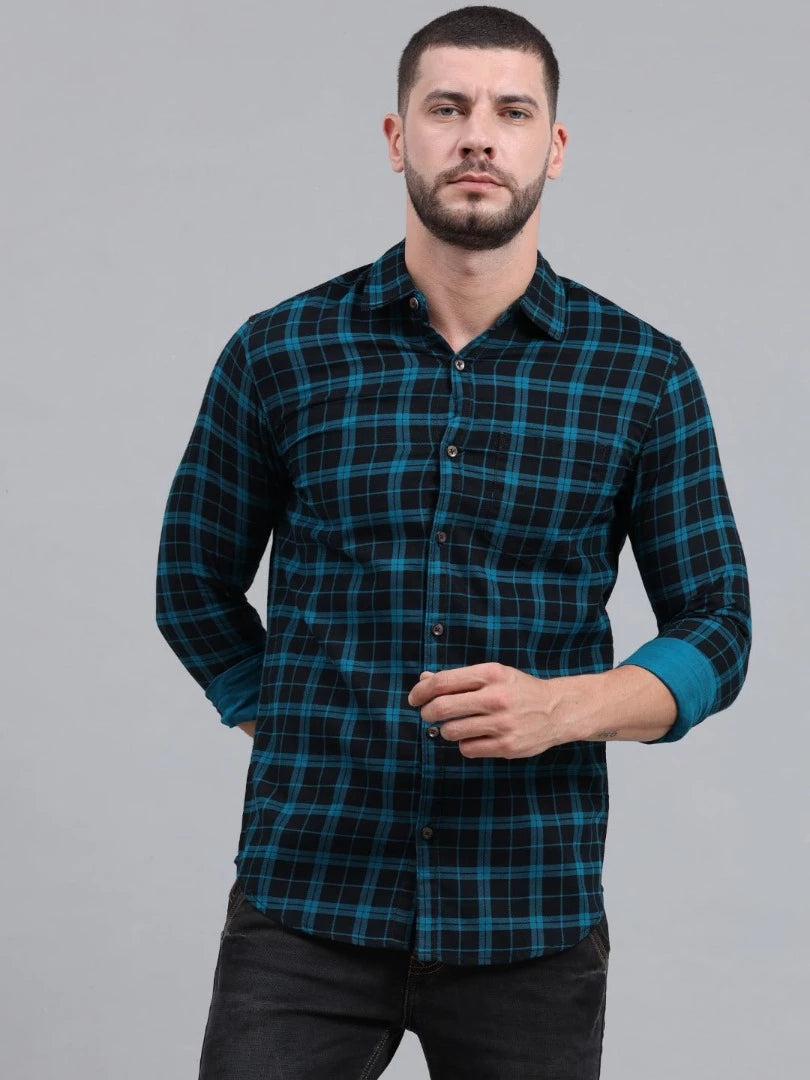 Men Regular Fit Checkered Cut Away Collar Casual Shirt - Adhi Shree Fashion