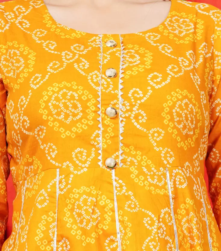 Women Bandhani Printed Dress (Yellow)