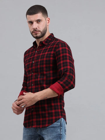 Men Regular Fit Checkered Cut Away Collar Casual Shirt - Adhi Shree Fashion