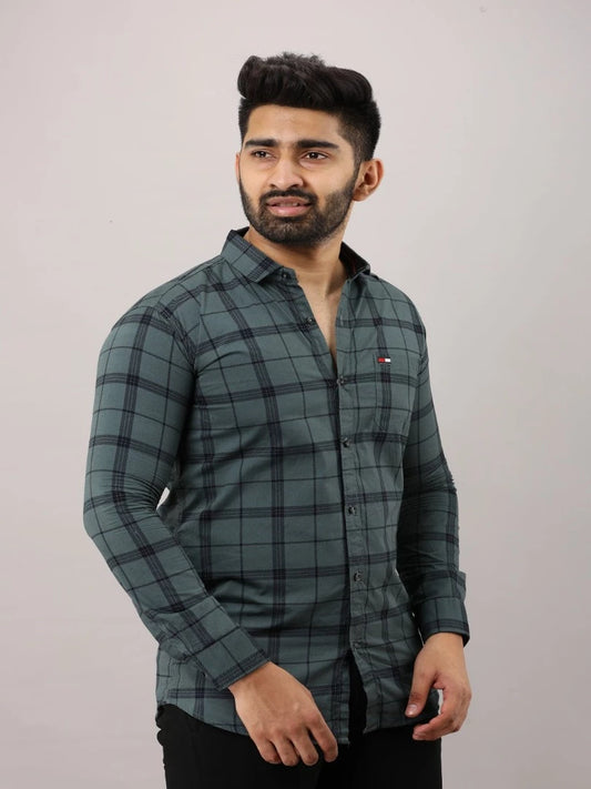 Men Slim Fit Checkered Spread Collar Casual Shirt - Adhi Shree Fashion