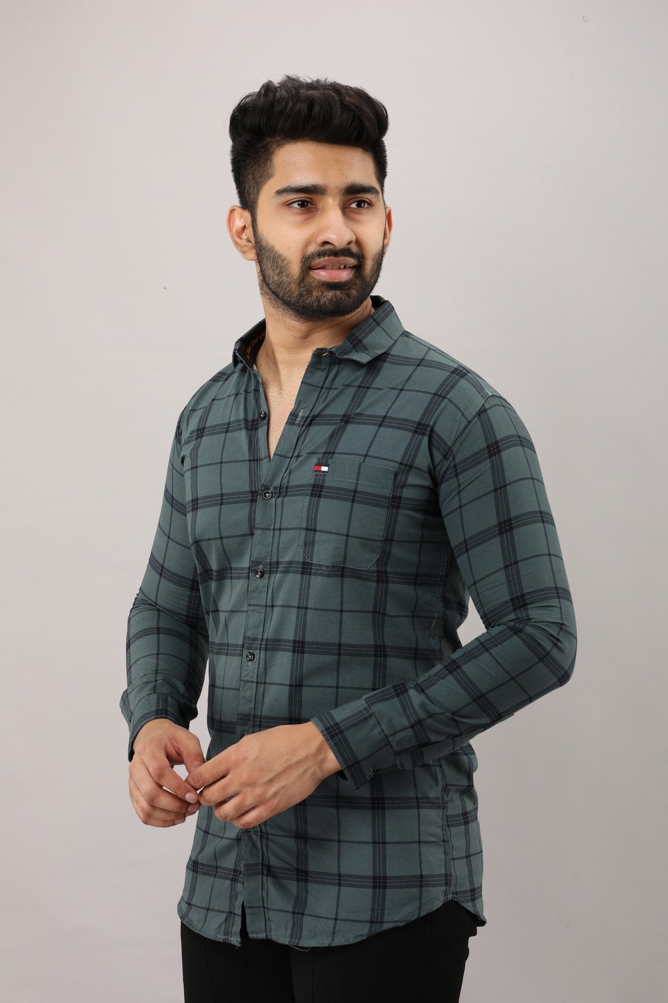 Men Slim Fit Checkered Spread Collar Casual Shirt - Adhi Shree Fashion