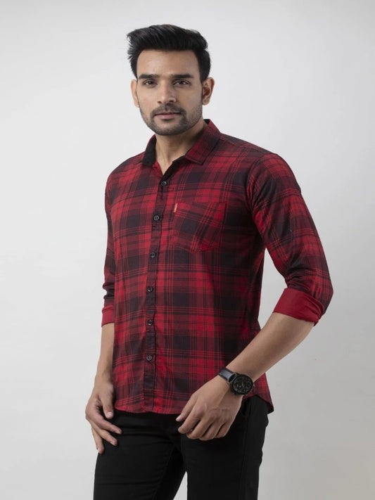 Men Slim Fit Checkered Spread Collar Casual Shirt - Adhi Shree Fashion