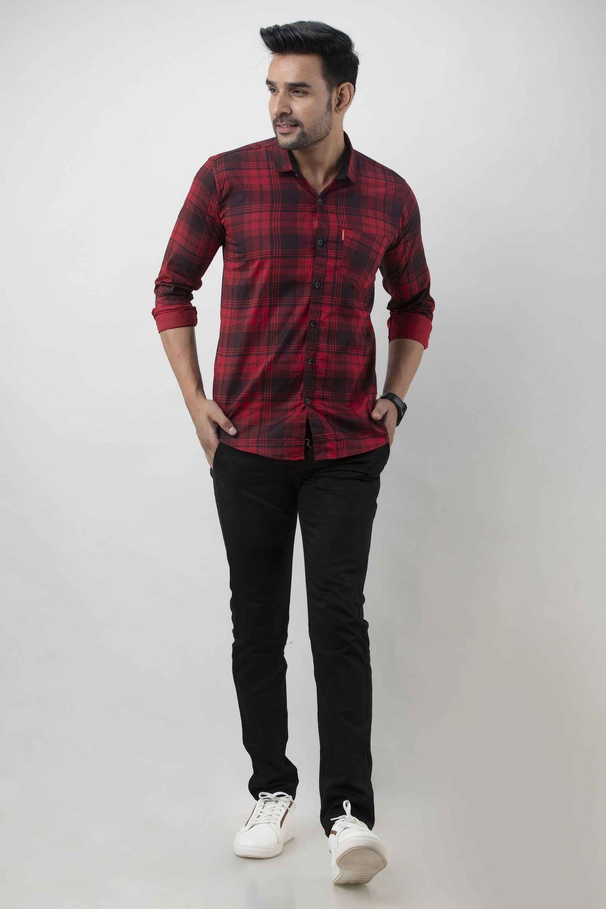 Men Slim Fit Checkered Spread Collar Casual Shirt - Adhi Shree Fashion