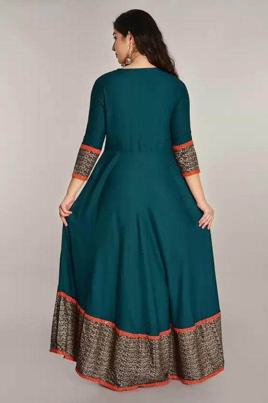 Rayon Blend Stitched Anarkali Gown (Dark Green) - Adhi Shree Fashion