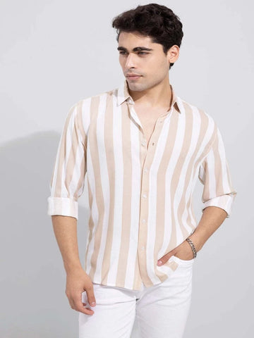 Men Slim Fit Striped Spread Collar Casual Shirt - Adhi Shree Fashion