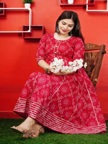 Women Bandhani Printed Dress (Red)