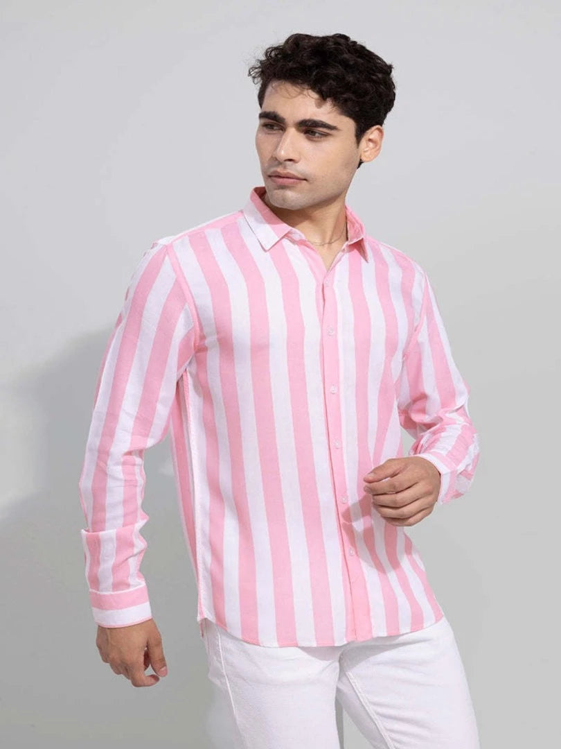 Men Slim Fit Striped Spread Collar Casual Shirt - Adhi Shree Fashion