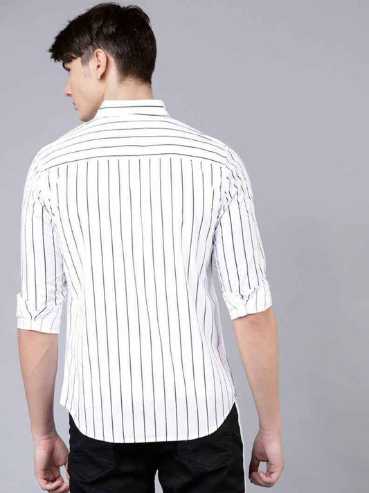 Men Slim Fit Striped Spread Collar Casual Shirt - Adhi Shree Fashion