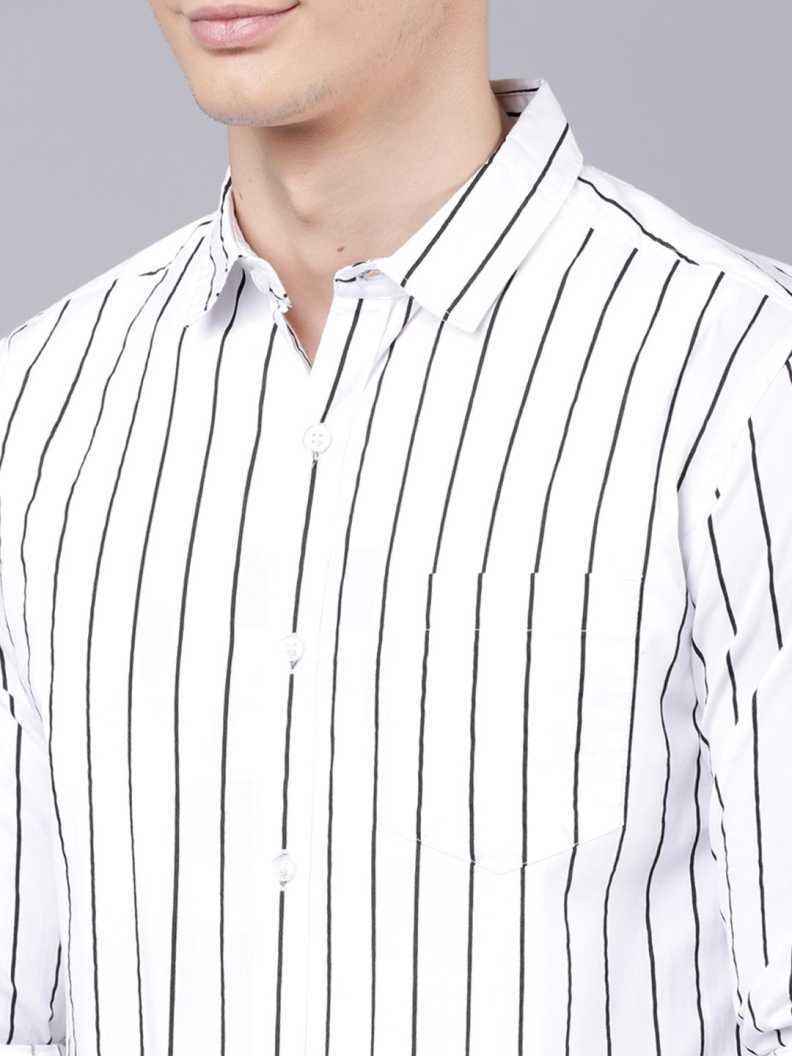 Men Slim Fit Striped Spread Collar Casual Shirt - Adhi Shree Fashion