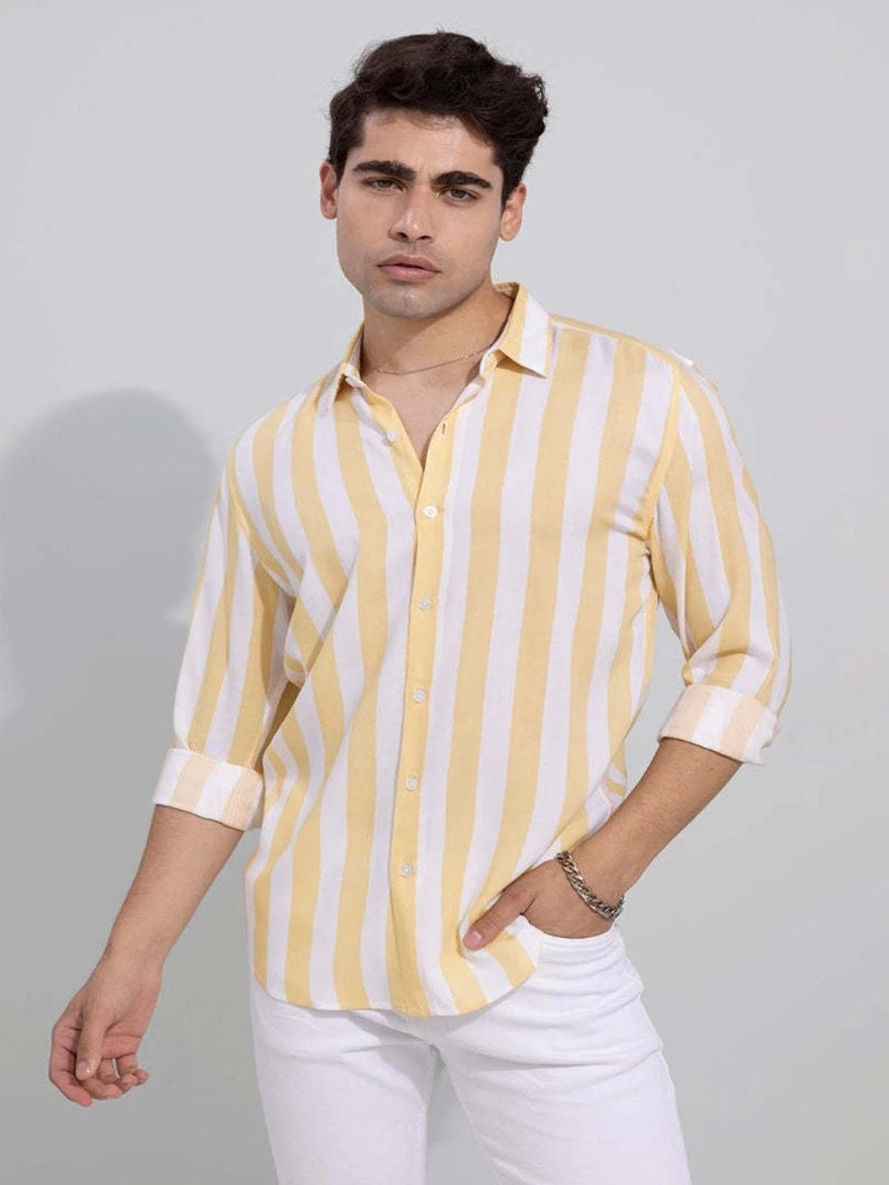 Men Slim Fit Striped Spread Collar Casual Shirt - Adhi Shree Fashion
