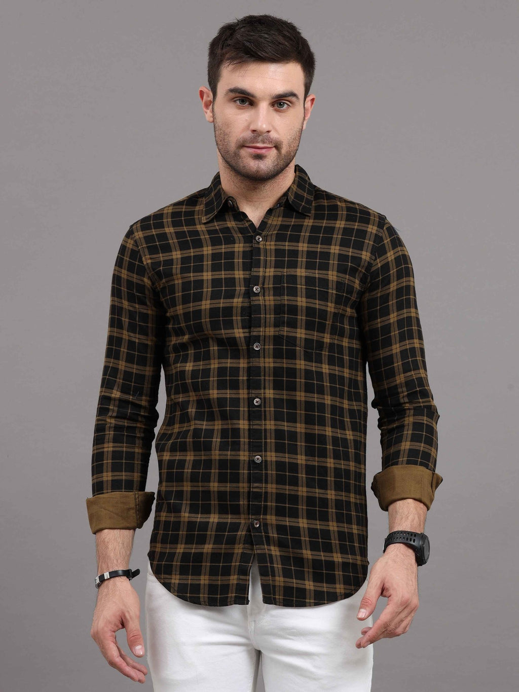 Men Regular Fit Checkered Cut Away Collar Casual Shirt - Adhi Shree Fashion